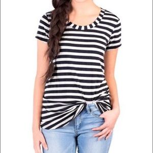 DownEast Anytime Tee Black White Striped Small
